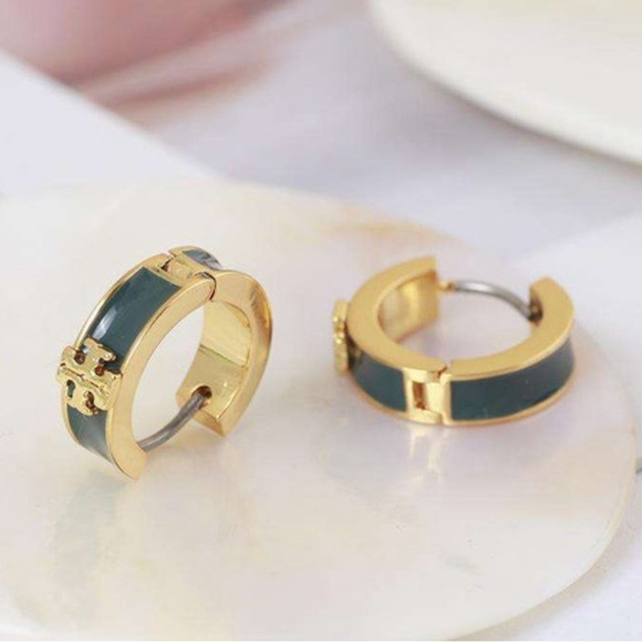 Tory Burch Jewelry - Tory Burch small   Green Kira Huggie Hoop Earrings
 mothers day gift
